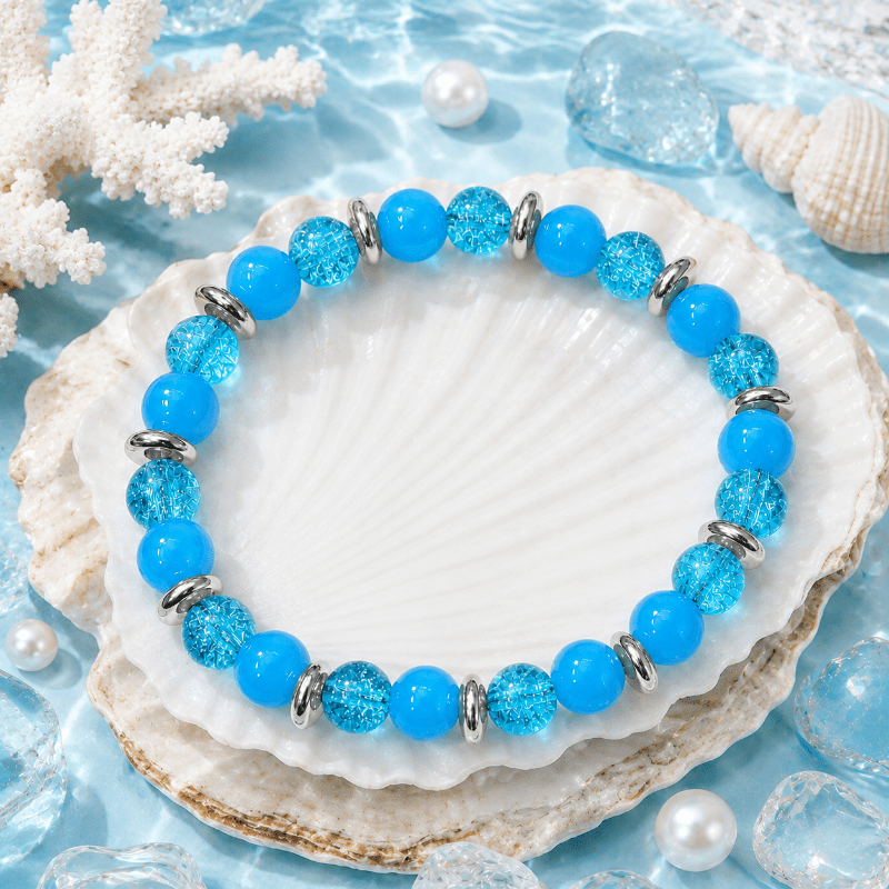 Oceanic Style Blue Round Bead Bracelet, Summer Fashion